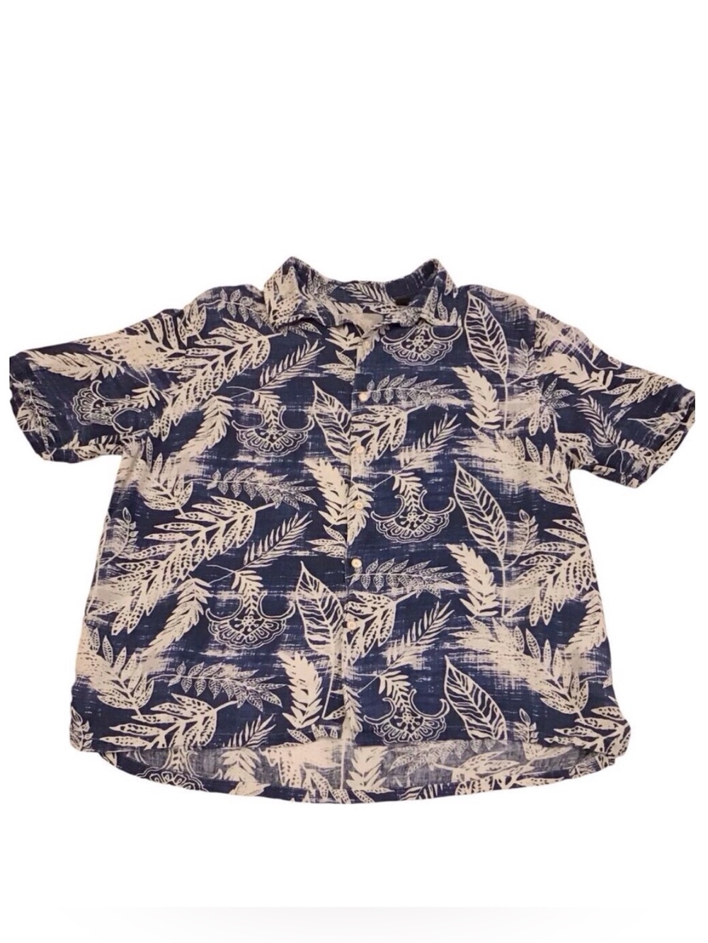Margaritaville XL Silk Linen Men’s Aloha Hawaiian Shirt Blue Cream Jimmy Buffet